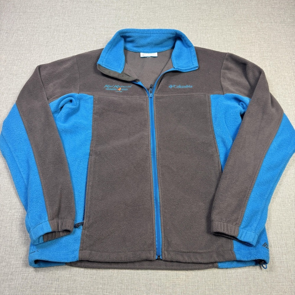 Columbia Kai Kanani Maui Fleece Jacket Mens Large Gray‎ Blue Colorblock Full Zip